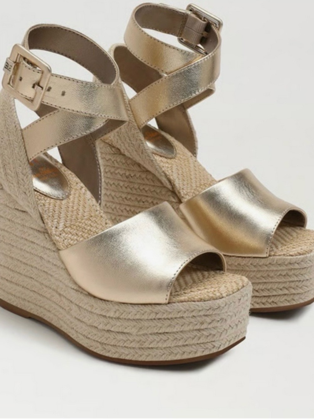 Sam Edelman Metallic Gold Espadrille Wedge Sandals with Ankle Strap